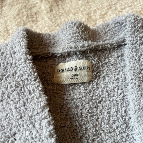 Thread and Supply One Size Open Front Sweater Cardigan Pockets Long Line - Picture 3 of 7